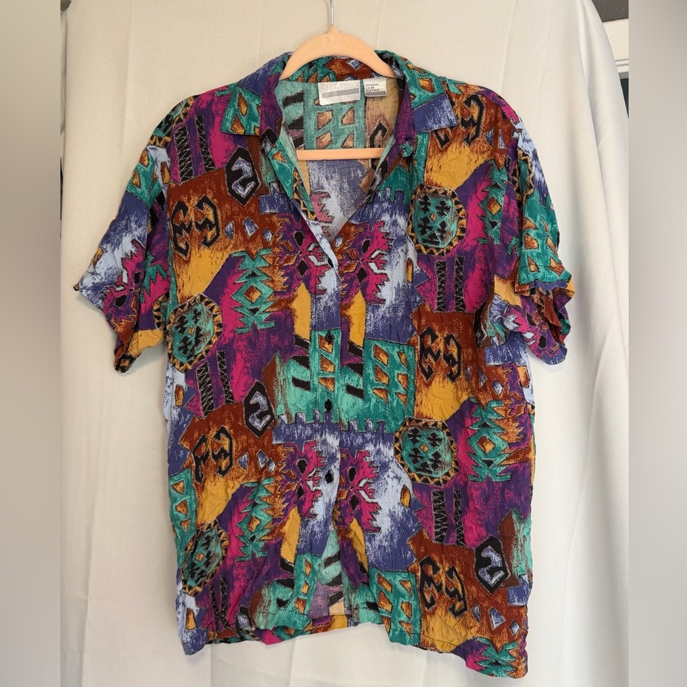 Vintage Men Colorful Abstract Button-Up Shirt